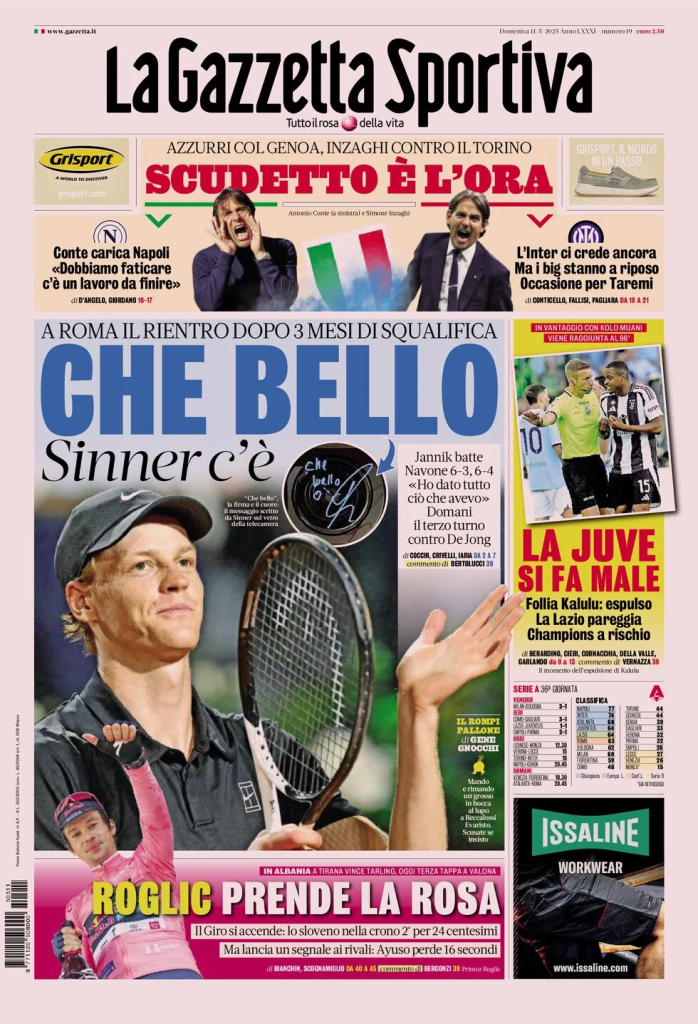 Le Prime Pagine Sportive Nazionali – 11 maggio 2025 28 la gazzetta dello sport 072819625