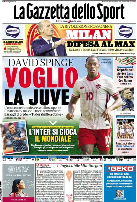 Le Prime Pagine Sportive Nazionali – 25 giugno 2025 29 1750828212 58 la gazzetta dello sport
