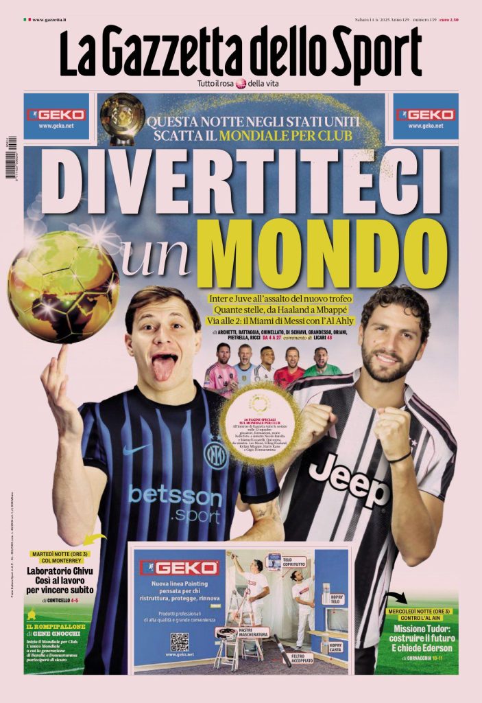 Le Prime Pagine Sportive Nazionali - 14 giugno 2025 29 Gazzetta dello Sport
