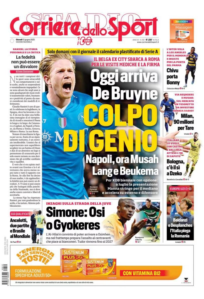 Le Prime Pagine Sportive Nazionali - 12 giugno 2025 27 corriere dello sport