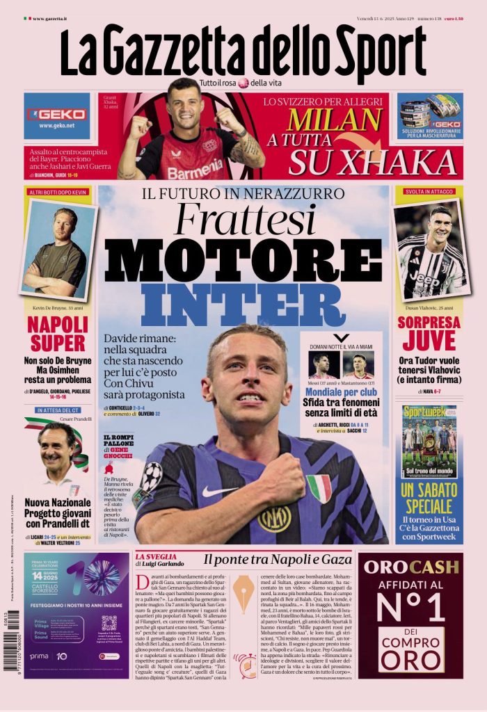 Le Prime Pagine Sportive Nazionali - 13 giugno 2025 27 gazzetta dello sport 1