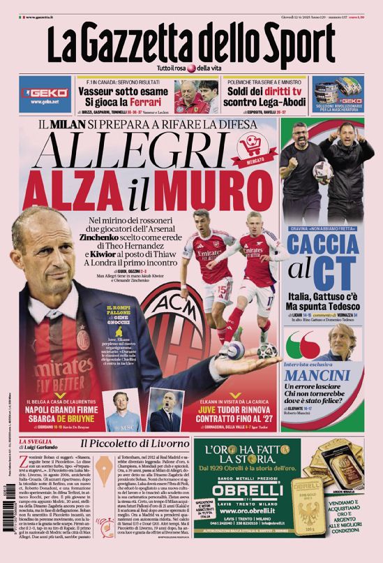 Le Prime Pagine Sportive Nazionali - 12 giugno 2025 28 gazzetta dello sport