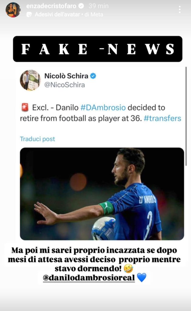 D'Ambrosio si ritira? La moglie dell'ex Inter, Enza De Cristofaro, smentisce tutto con ironia: il messaggio social - FOTO 28 WhatsApp Image 2025 07 24 at 16.49.06