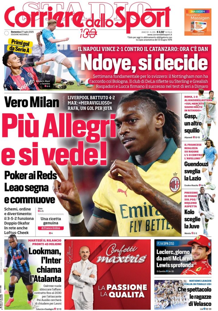 Le prime pagine sportive nazionali – 27 luglio 2025 28 corriere dello sport 021207868