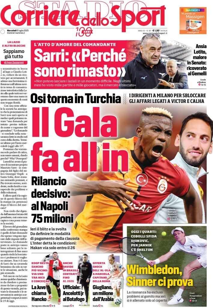 Le Prime Pagine Sportive Nazionali – 9 luglio 2025 28 corriere dello sport 062834467