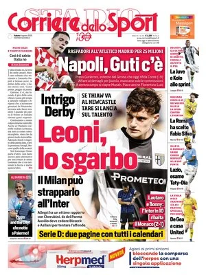 Le Prime Pagine Sportive Nazionali – 9 agosto 2025 29 corriere dello sport 021206886