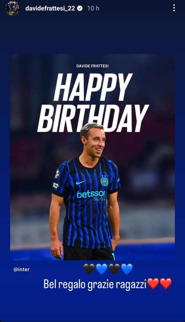 Compleanno Frattesi, il messaggio d’auguri dell’Inter per i suoi 26 anni – FOTO 27 Immagine WhatsApp 2025 09 22 ore 10.02.07 8773ac8a