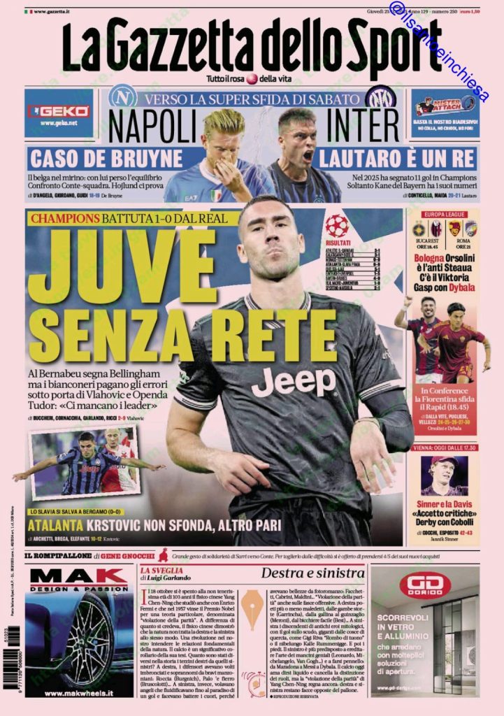Le Prime Pagine Sportive Nazionali – 23 ottobre 2025 27 gazzetta 23 ottobre 25