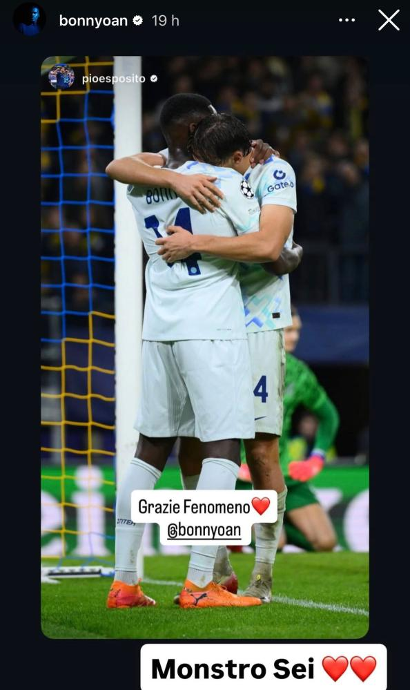 Bonny e Pio Esposito, scambio di messaggi al miele dopo l'assist e il gol in Union SG Inter - FOTO 27 image 24