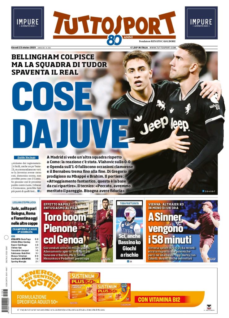 Le Prime Pagine Sportive Nazionali – 23 ottobre 2025 29 tuttosport 23 ottobre 25