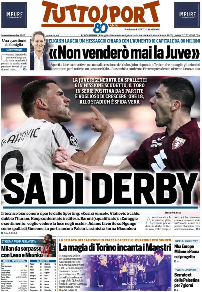Le Prime Pagine Sportive Nazionali – 8 novembre 2025 28 tuttosport 8 11 1