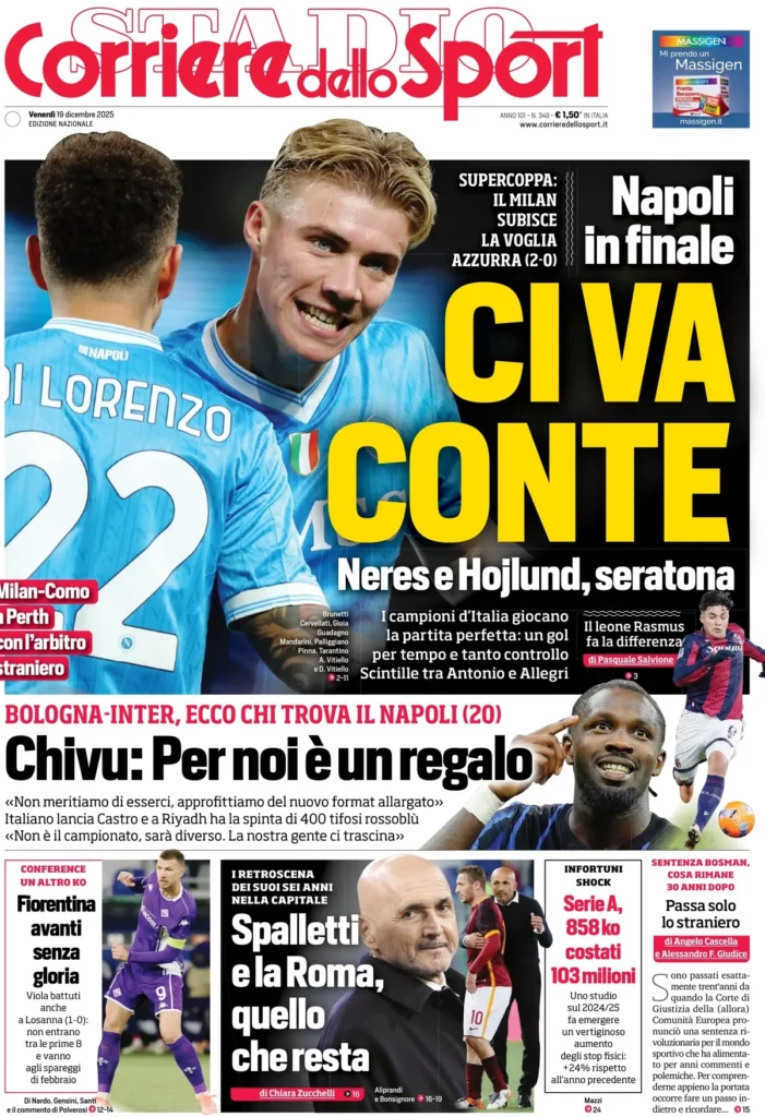 Le Prime Pagine Sportive Nazionali – 19 dicembre 2025 28 corriere dello sport 020429bfw3jzr