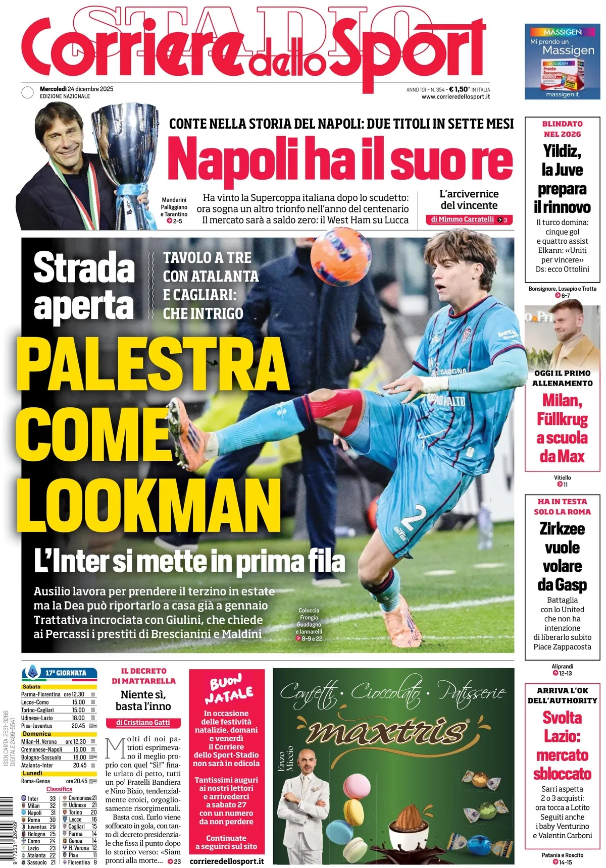Le Prime Pagine Sportive Nazionali – 24 dicembre 2025 28 corriere dello sport 020544afa2uh2