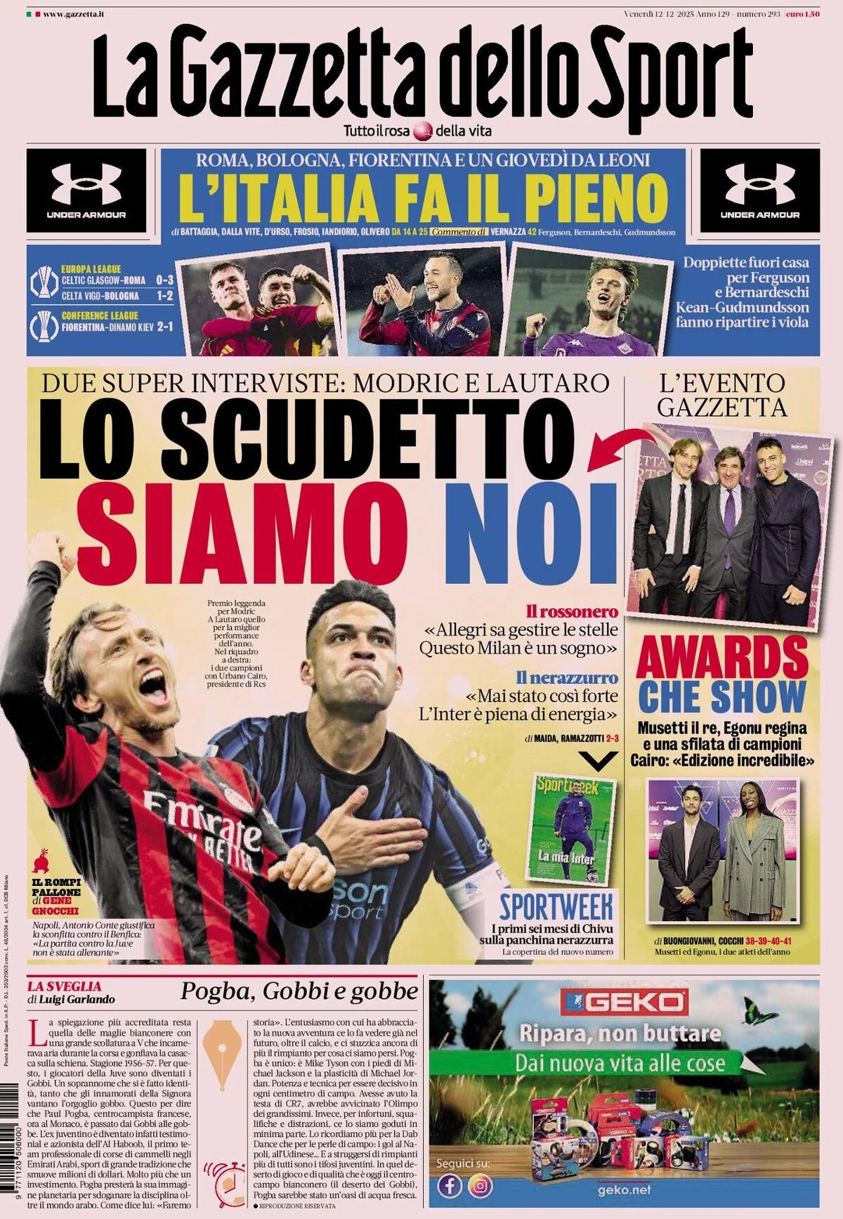 Le Prime Pagine Sportive Nazionali – 12 dicembre 2025 27 la gazzetta dello sport 031703tsw 1