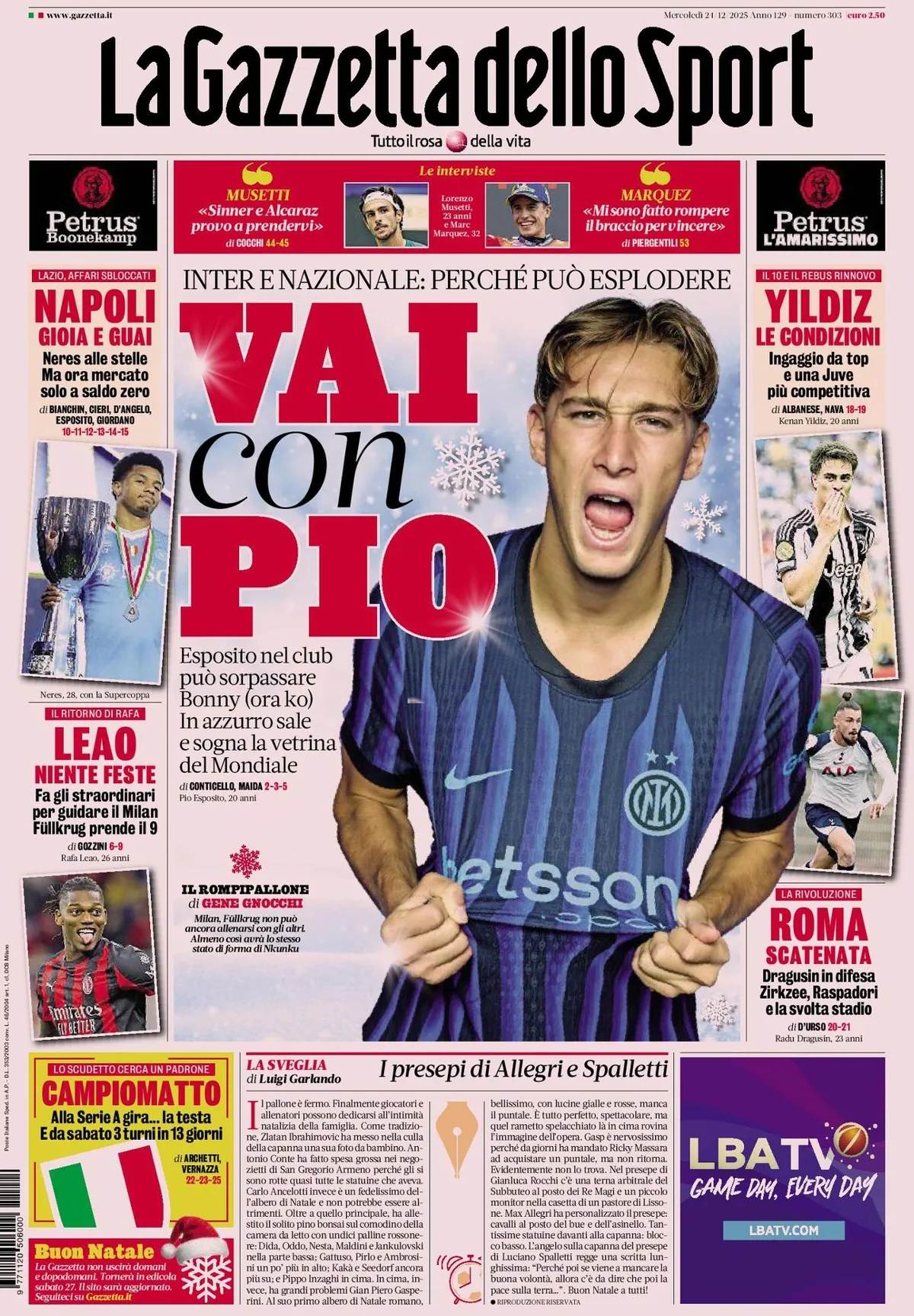 Le Prime Pagine Sportive Nazionali – 24 dicembre 2025 27 la gazzetta dello sport 031948qzsd2k0