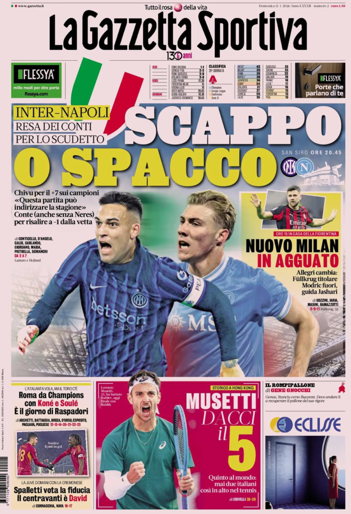 Le Prime Pagine Sportive Nazionali – 11 gennaio 2026 27 image 13