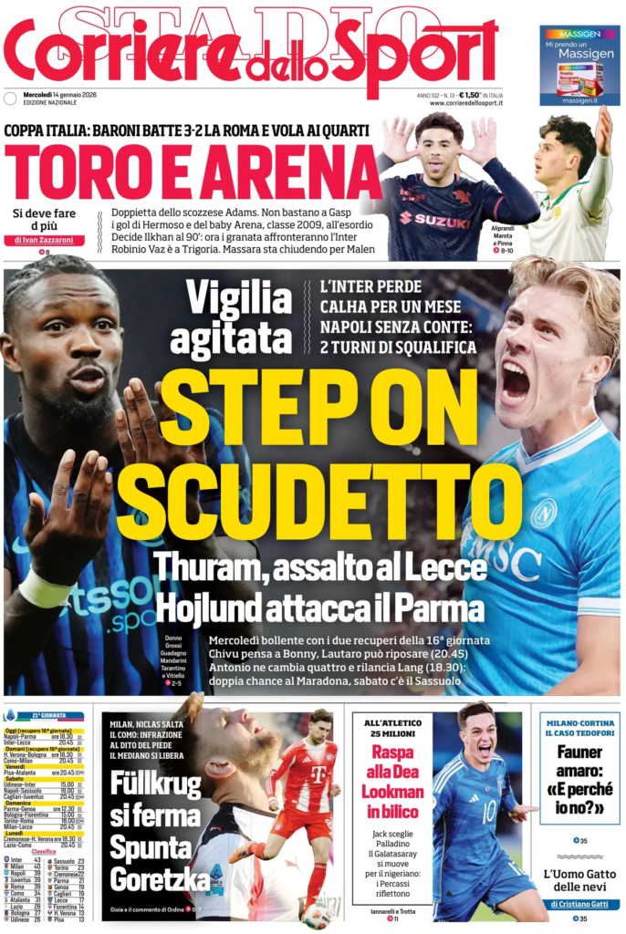Prime pagine quotidiani sportivi – 14 gennaio 2026 28 image 23