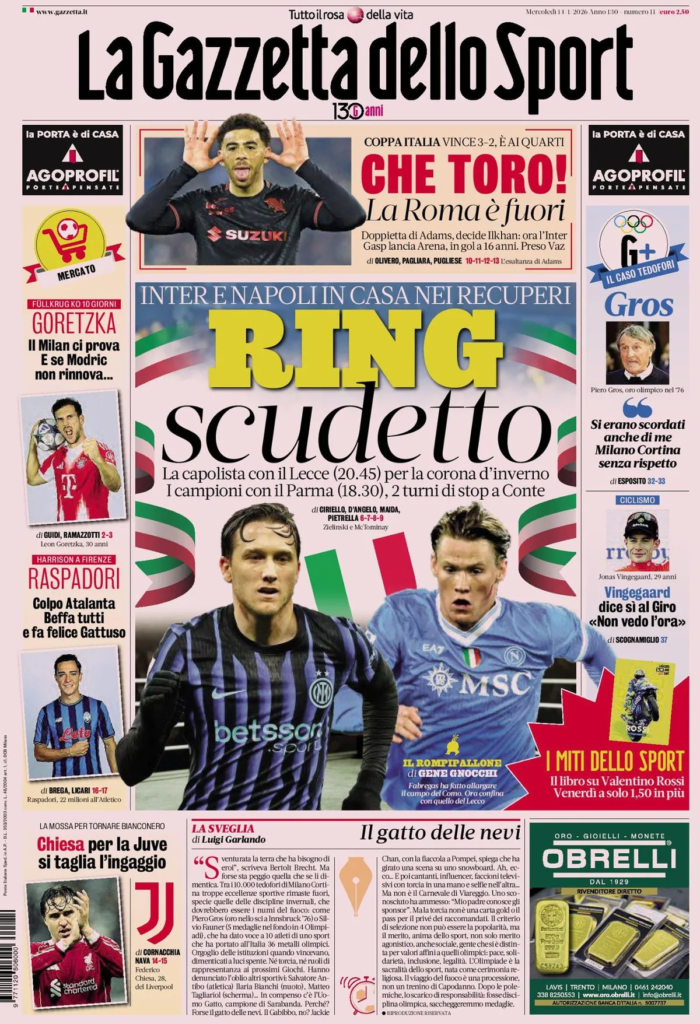 Prime pagine quotidiani sportivi – 14 gennaio 2026 29 image 24