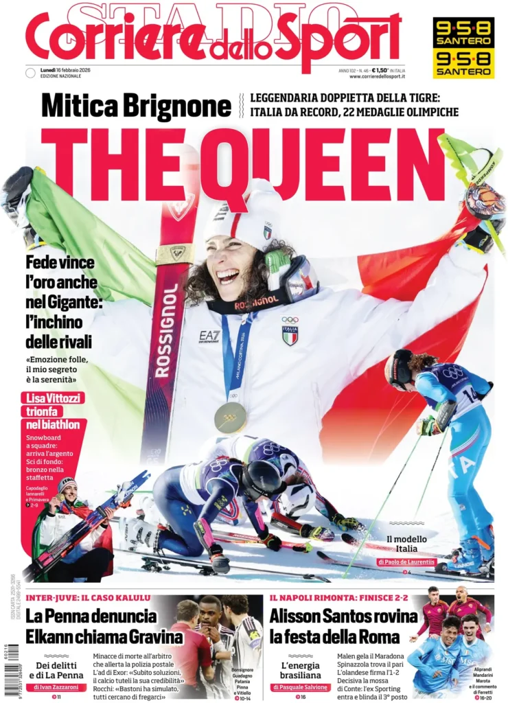 Le prime pagine dei principali quotidiani sportivi – 16 febbraio 2026 28 corriere dello sport 020311v3u8rqq