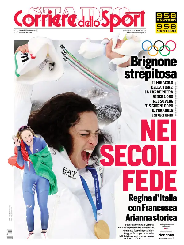 Le prime pagine dei quotidiani sportivi – 13 febbraio 2026 27 corriere dello sport