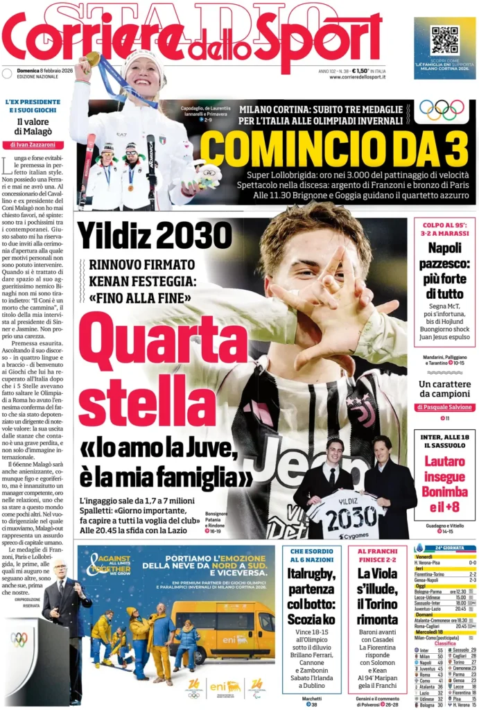 Le prime pagine dei quotidiani sportivi – 8 febbraio 2026 28 corriere dello sport 02075188n4bwm