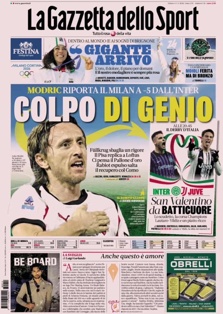 Le prime pagine dei principali quotidiani sportivi – 14 febbraio 2026 27 image 17