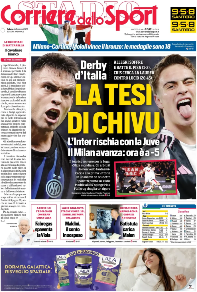 Le prime pagine dei principali quotidiani sportivi – 14 febbraio 2026 28 image 18