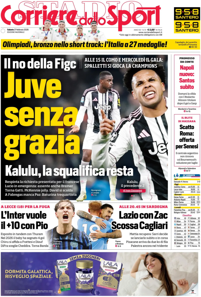 Le prime pagine dei principali quotidiani sportivi - 21 febbraio 2026 28 image 27