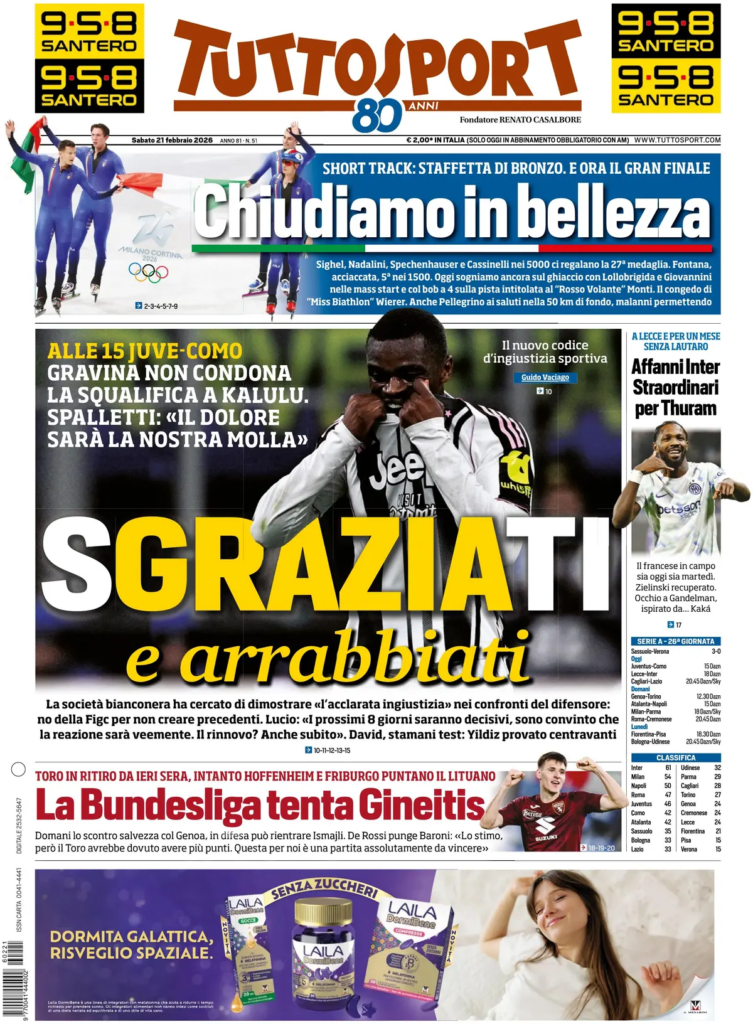 Le prime pagine dei principali quotidiani sportivi - 21 febbraio 2026 29 image 28