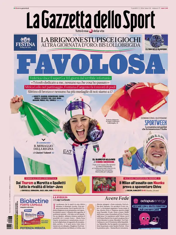 Le prime pagine dei quotidiani sportivi – 13 febbraio 2026 29 la gazzetta dello sport