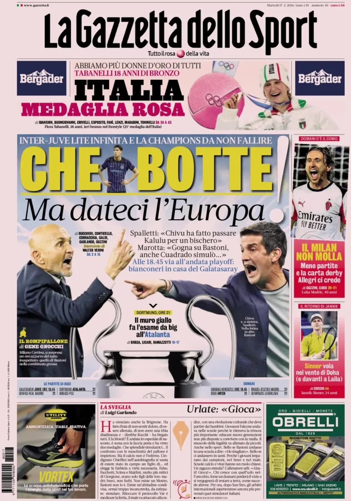 Le prime pagine dei principali quotidiani sportivi – 17 febbraio 2026 27 la gazzetta dello sport 0328047b1chew