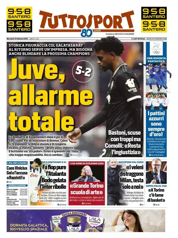 Le prime pagine dei principali quotidiani sportivi - 18 febbraio 2026 29 tuttosport