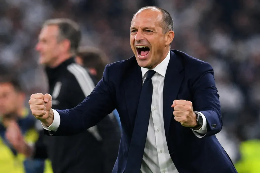 L'esultanza di Allegri, immagine creata con IA