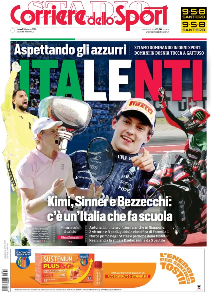 Le prime pagine dei principali quotidiani sportivi – 30 marzo 2026 28 corriere dello sport 0203087j620dl