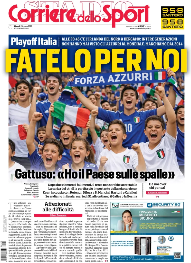 Le prime pagine dei principali quotidiani sportivi – 26 marzo 2026 29 corriere dello sport 020805jlg692n