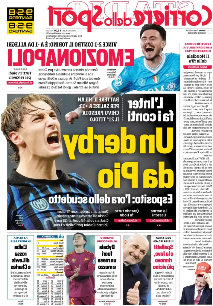 Le prime pagine dei principali quotidiani sportivi – 07 marzo 2026 29 corriere dello sport 020808zkb4swg