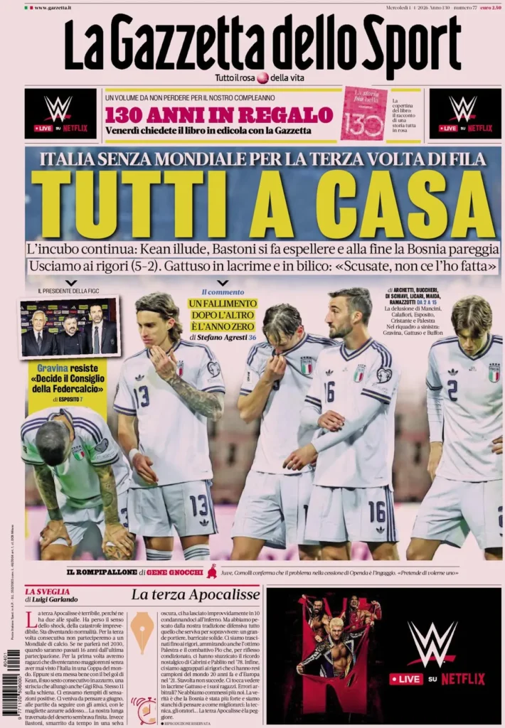 Le prime pagine dei principali quotidiani sportivi – 01 aprile 2026 27 la gazzetta dello sport 032227yh84t7n