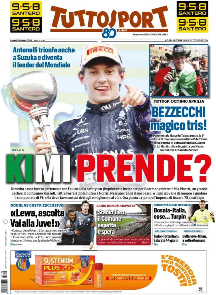 Le prime pagine dei principali quotidiani sportivi – 30 marzo 2026 29 tuttosport 0203023ngbq2v