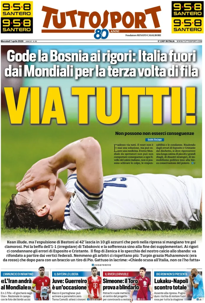 Le prime pagine dei principali quotidiani sportivi – 01 aprile 2026 29 tuttosport 020302yyf570w