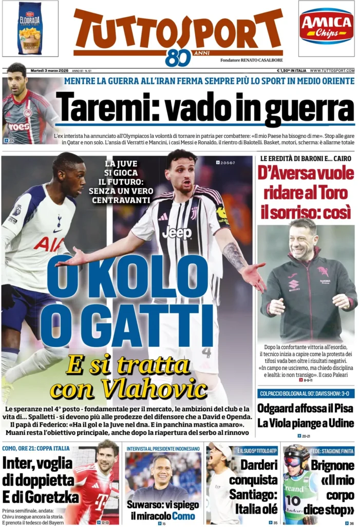 Le prime pagine dei principali quotidiani sportivi – 03 marzo 2026 29 tuttosport 020616twb6rtu