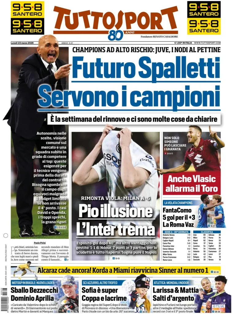 Le prime pagine dei principali quotidiani sportivi – 23 marzo 2026 28 tuttosport 020802pogwgik
