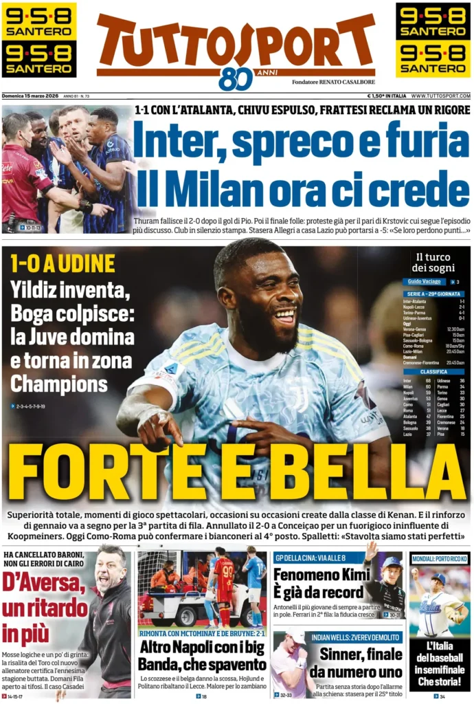 Le prime pagine dei principali quotidiani sportivi – 15 marzo 2026 28 tuttosport 0215249x31jud