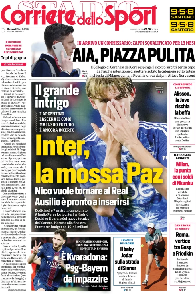 Le prime pagine dei quotidiani sportivi – 29 aprile 2026 28 corriere dello sport 0203081jle721