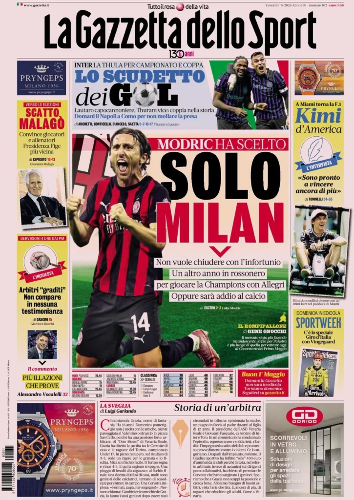 Le prime pagine dei quotidiani sportivi – 01 maggio 2026 27 la gazzetta dello sport 031632jtta7jd