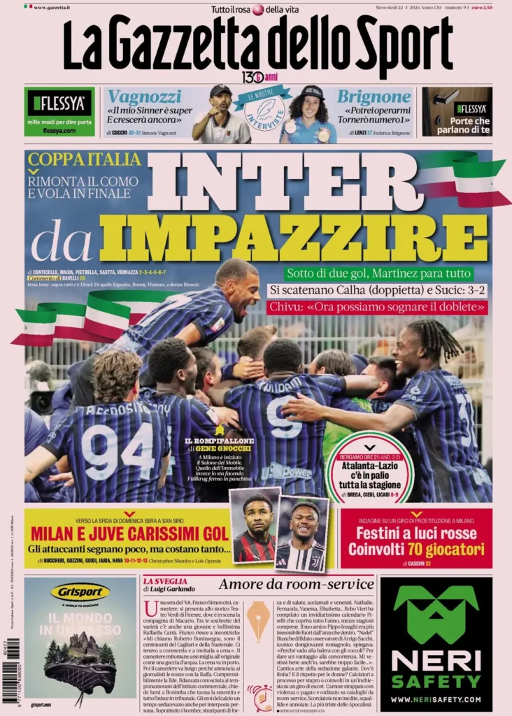 Le prime pagine dei quotidiani sportivi – 22 aprile 2026 27 la gazzetta dello sport 041208bpe97gw