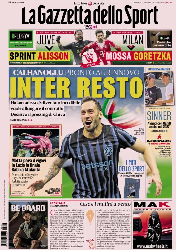 Le prime pagine dei quotidiani sportivi – 23 aprile 2026 27 la gazzetta dello sport 041802zli3dot