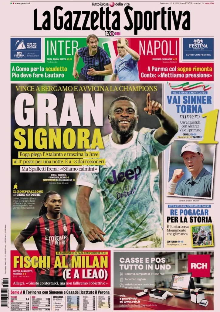 Le prime pagine dei quotidiani sportivi – 12 aprile 2026 27 la gazzetta dello sport 043302dqk9tv8