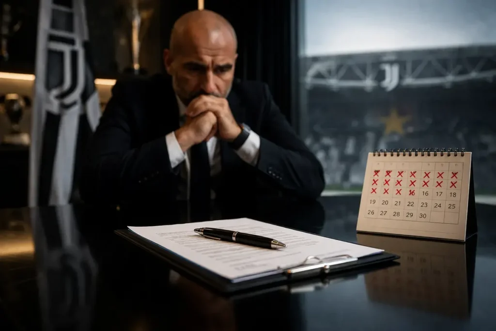 Spalletti osserva con attenzione il foglio presente sulla scrivania