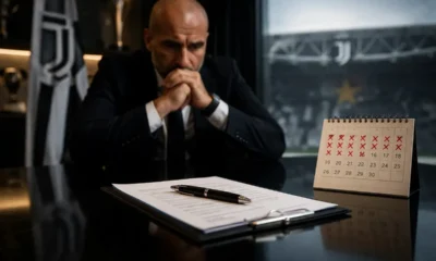Spalletti osserva con attenzione il foglio presente sulla scrivania