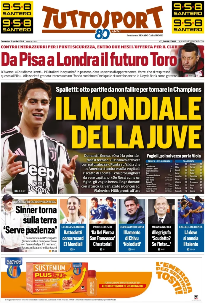 Le prime pagine dei quotidiani sportivi – 7 aprile 2026 29 tuttosport 012302kd58gii